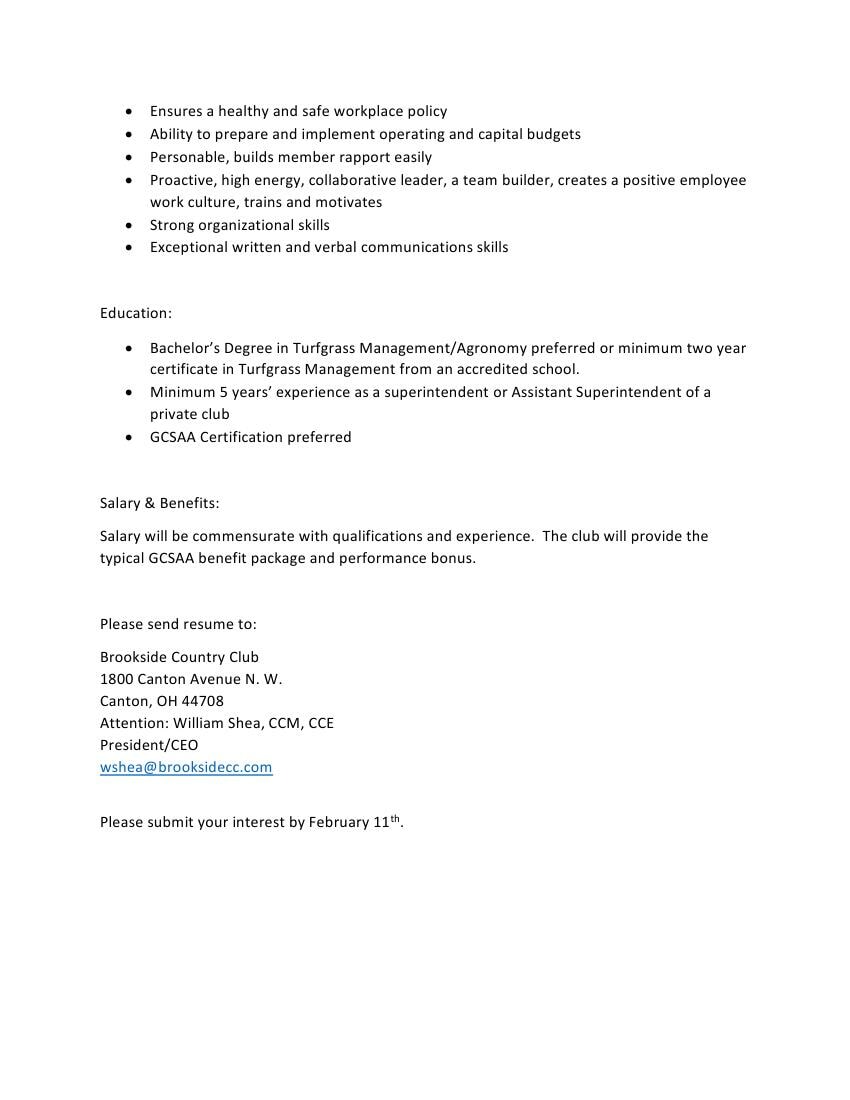 Golf Course Superintendent - Brookside Country Club - Northern Ohio Golf  Course Superintendents Assoc.
